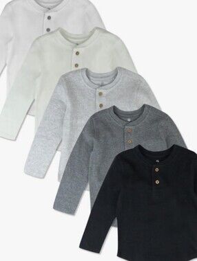 Kids Long-Sleeve Henley Top - Black, Dark Gray, Light Gray, Cream, White